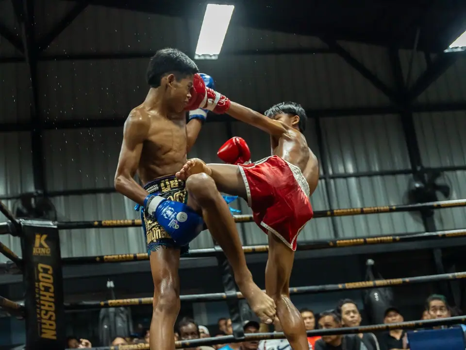 Two young fighters during a fight night at the gym